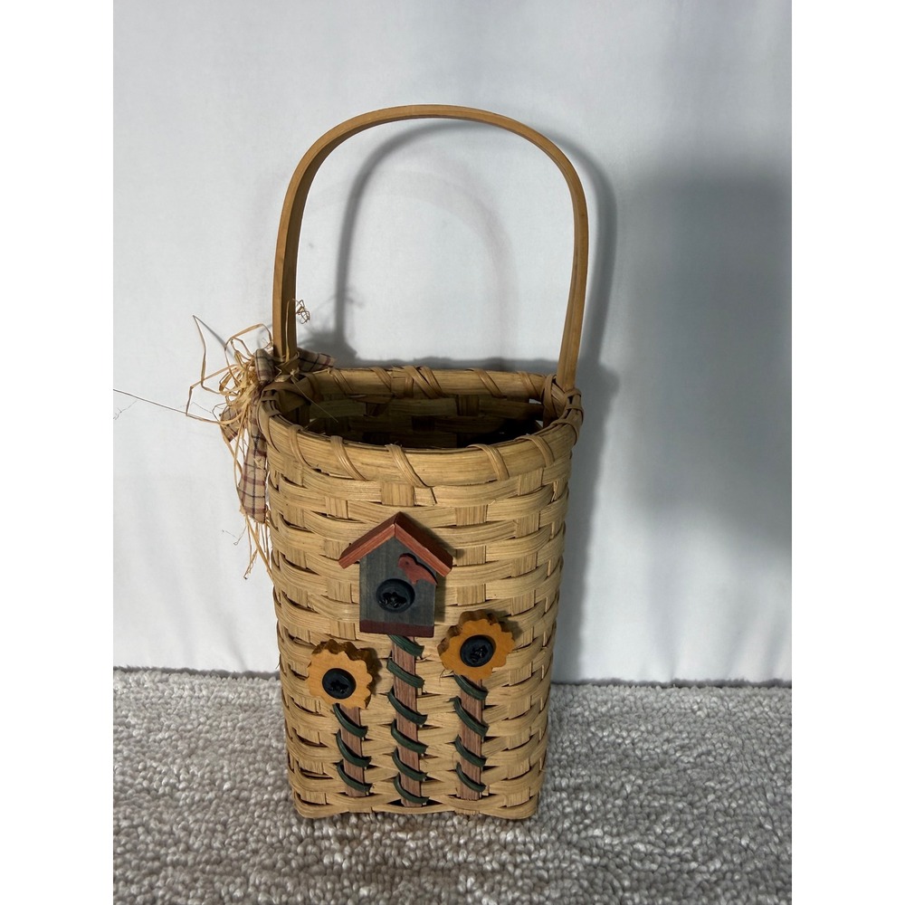 Rustic Woven Wall Basket Birdhouse Sunflower Decor Farmhouse Primitive Handle